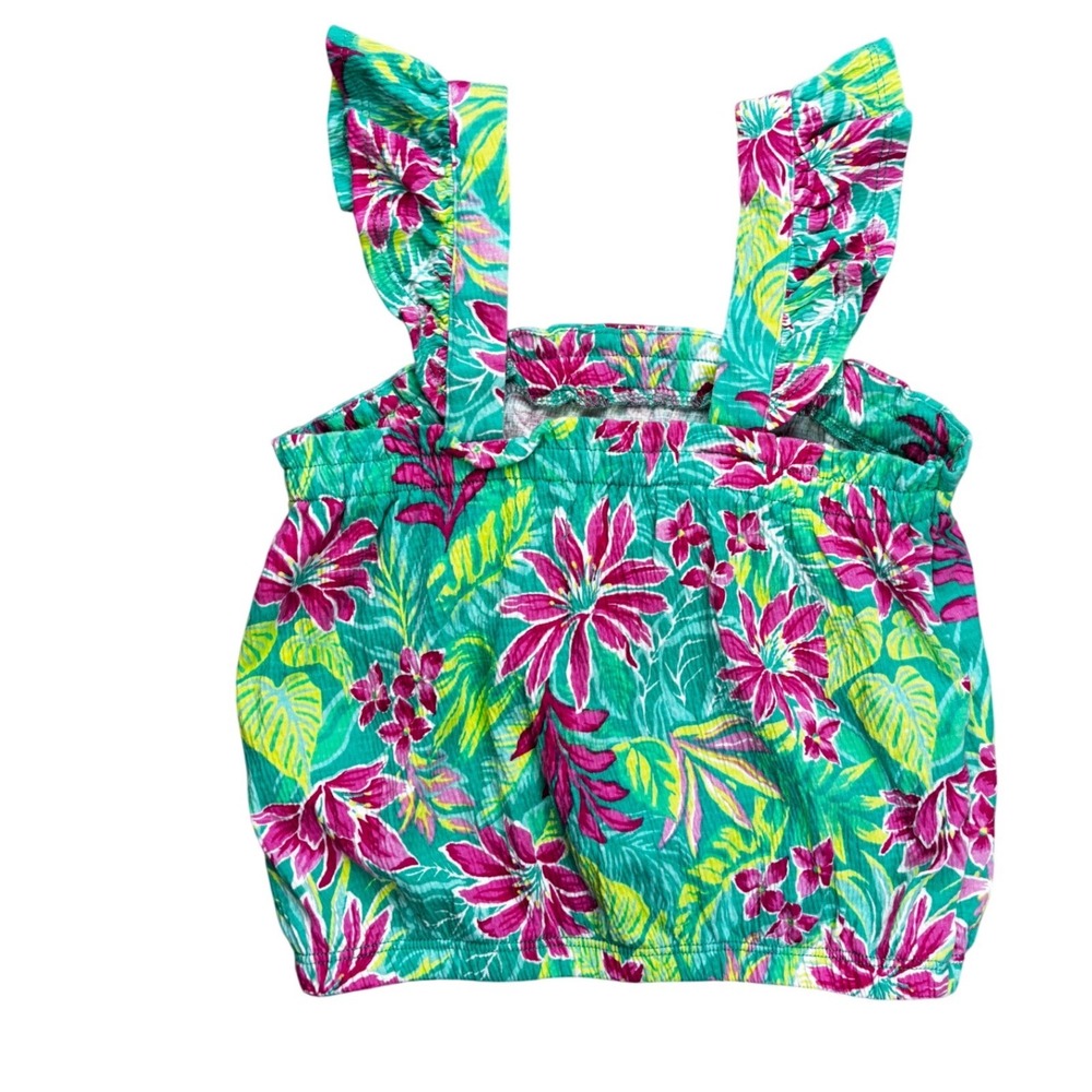 Tommy Bahama Girls Green Pink Tropical Floral Ruffle Strap Tank Top Size M 7/8 - Picture 6 of 7